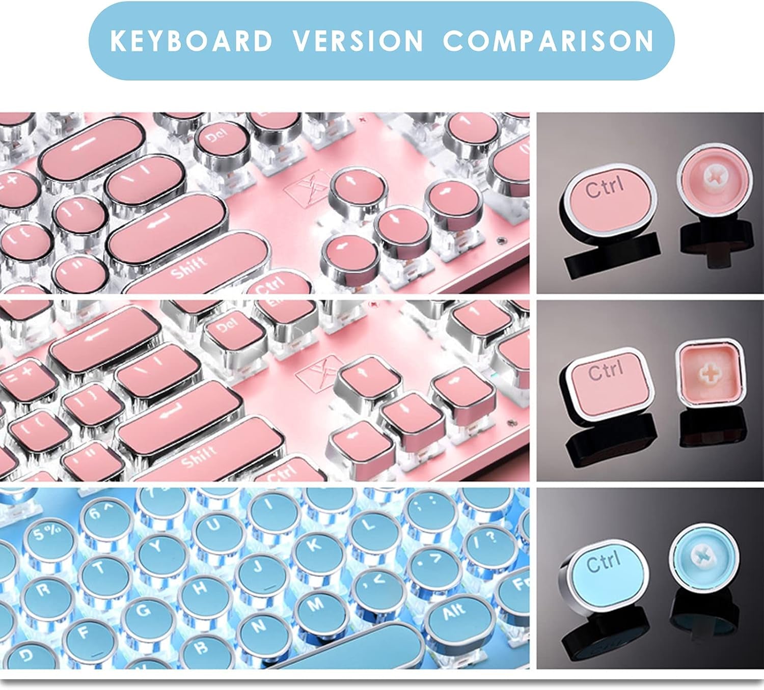 Pink Retro Keycaps for Typewriter Keyboard, Custom Keycaps for Retro DIY Keyboard, Removable Keycaps for 104 Full Size Steampunk Light up Keyboard